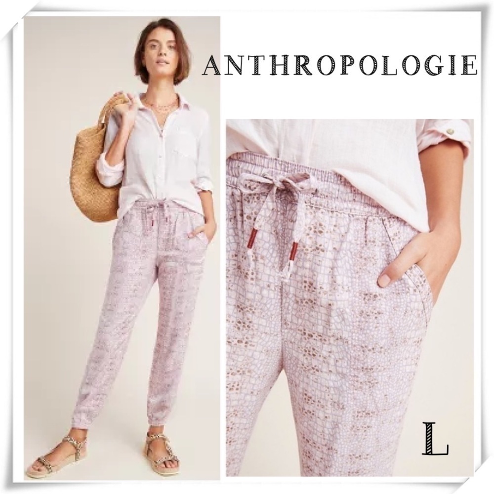 ANTHROPOLOGIE Orana Monogram Lounge Joggers Pants Cherry Blossom Pink Size L